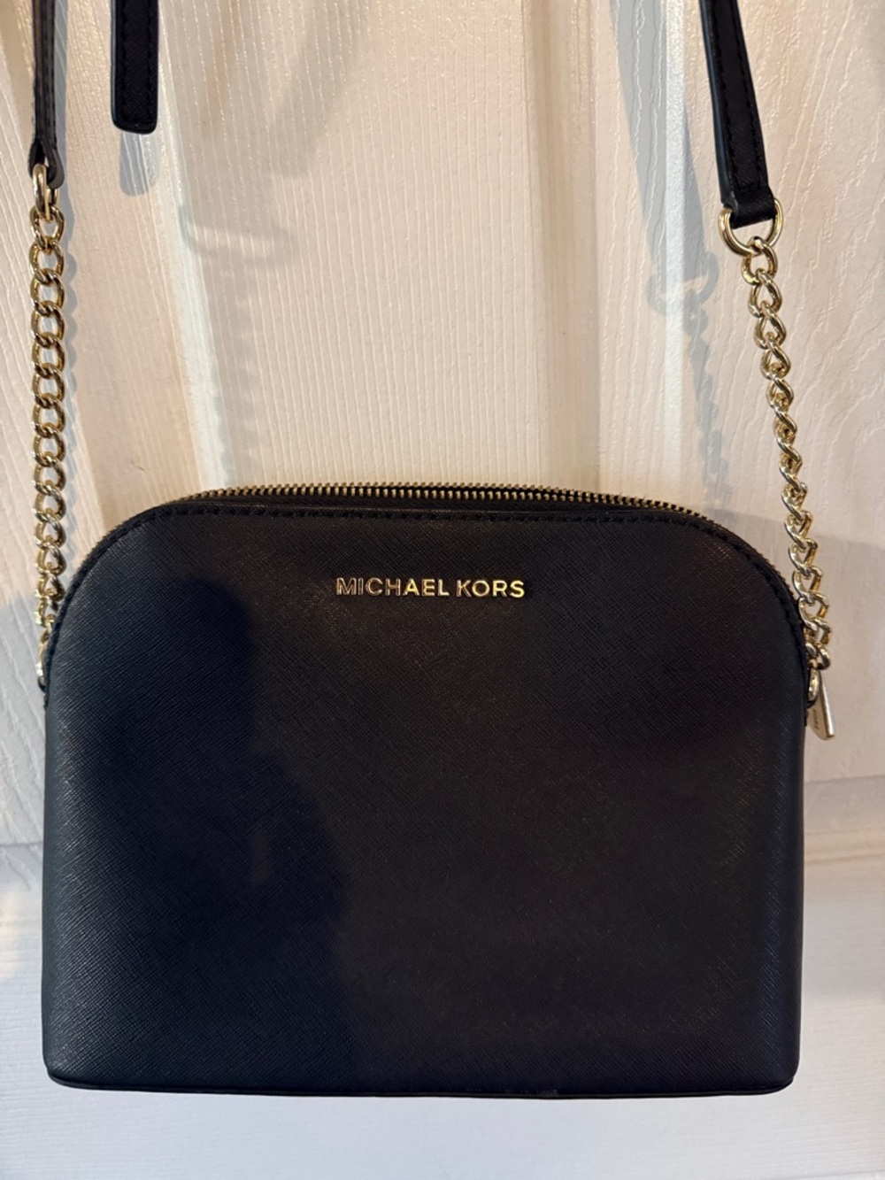 Michael Kors Black Leather Crossbody with Gold Chain Strap